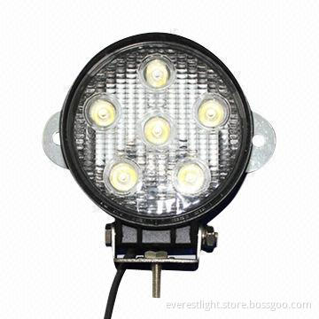 Heavy-duty round 18W LED work light, 12 and 24V voltage